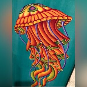 Shabby Chic Distressed Sea JellyFish Wood Painting